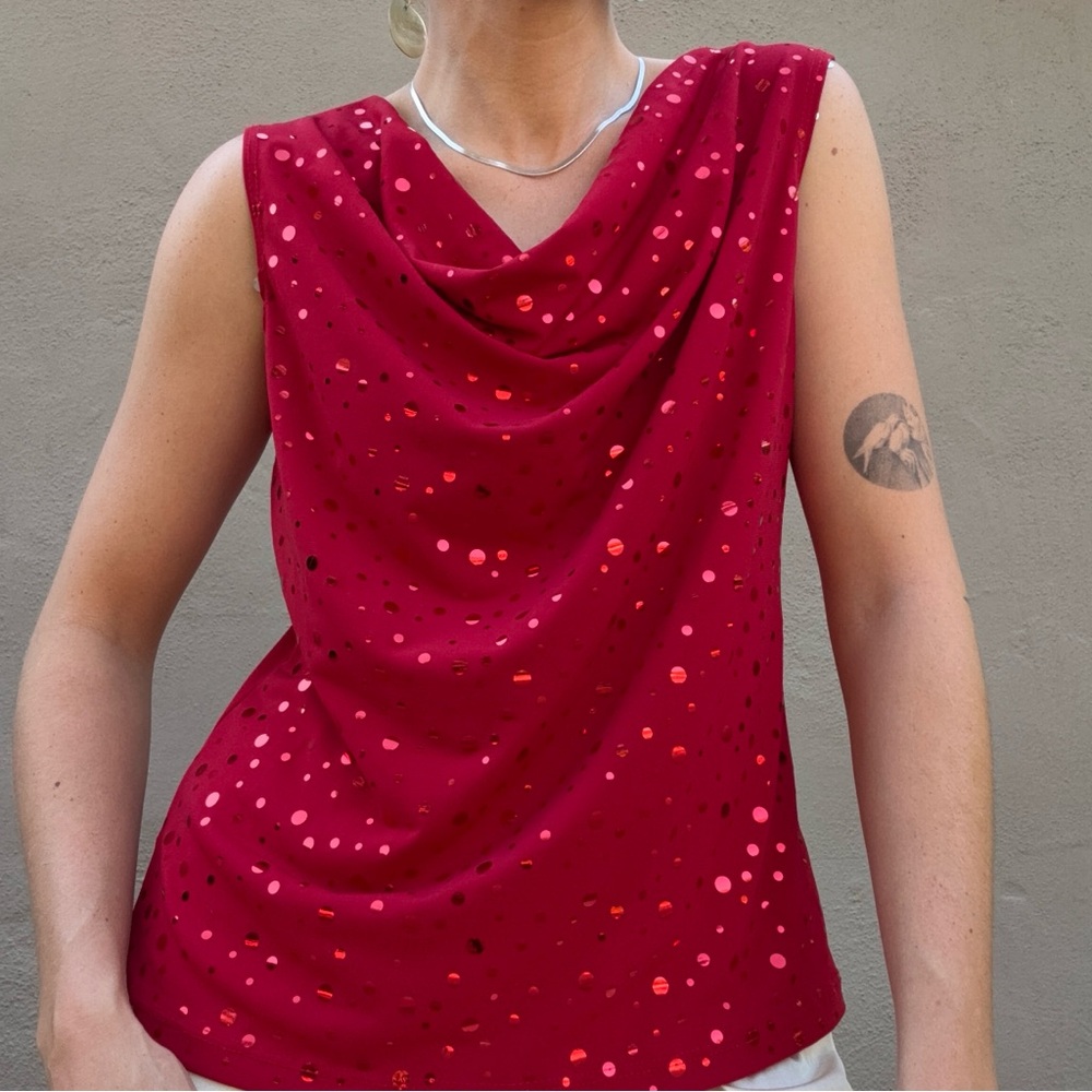 Vintage Y2K Red Sequin Dot Cowl Neck Tank